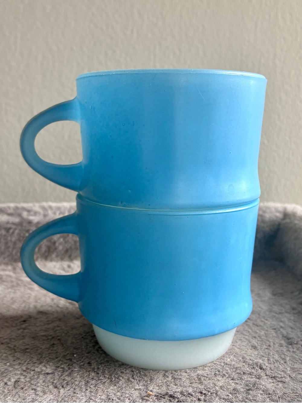 Vintage Anchor Hocking Fire King Blue Stacking Coffee Mugs Set of Two